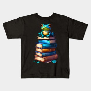 Frog On Pile Of Books Kids T-Shirt